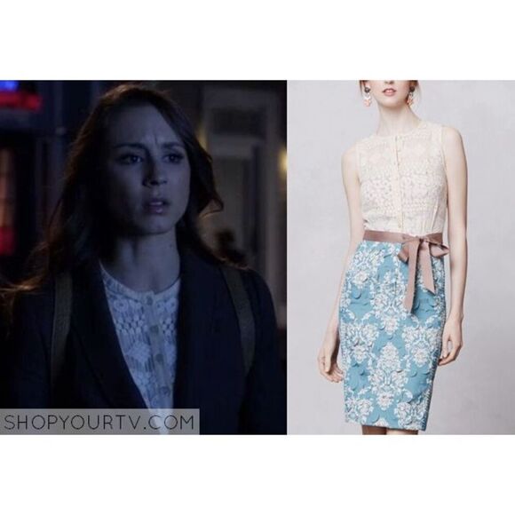 Beguile by Byron Lars Dress Women 8 Lasercut Lace Blue Cream Pretty Little Liars - Picture 11 of 12